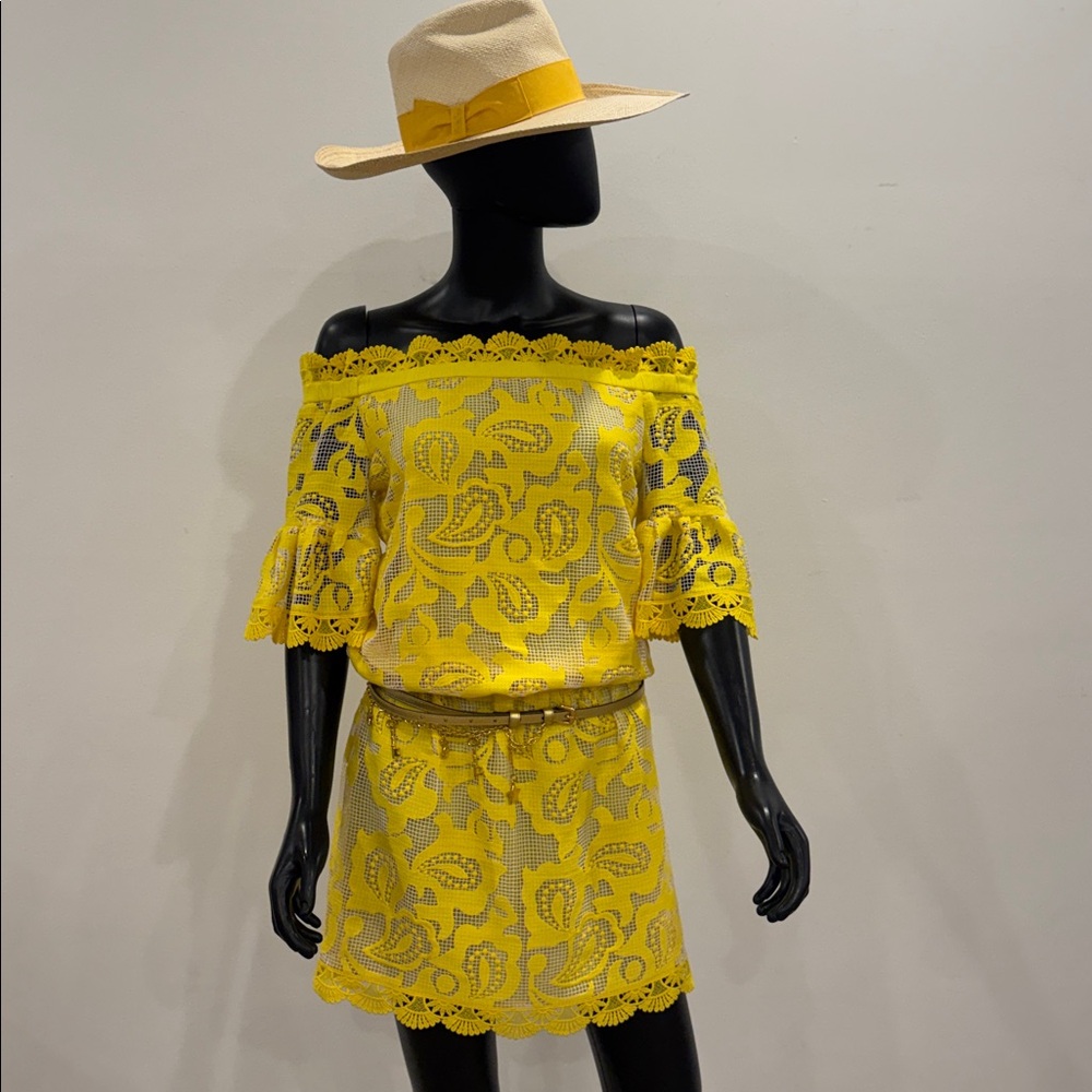 Slexis Yellow Lace Off-Shoulder Women Dress size XS